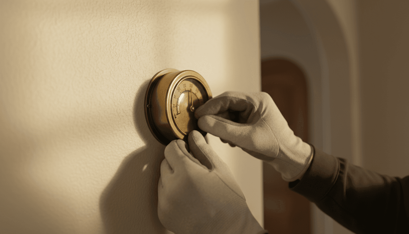 HVAC technician adjusting a home thermostat