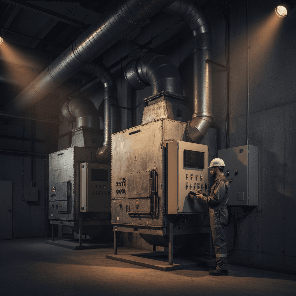 HVAC technician servicing commercial heating system
