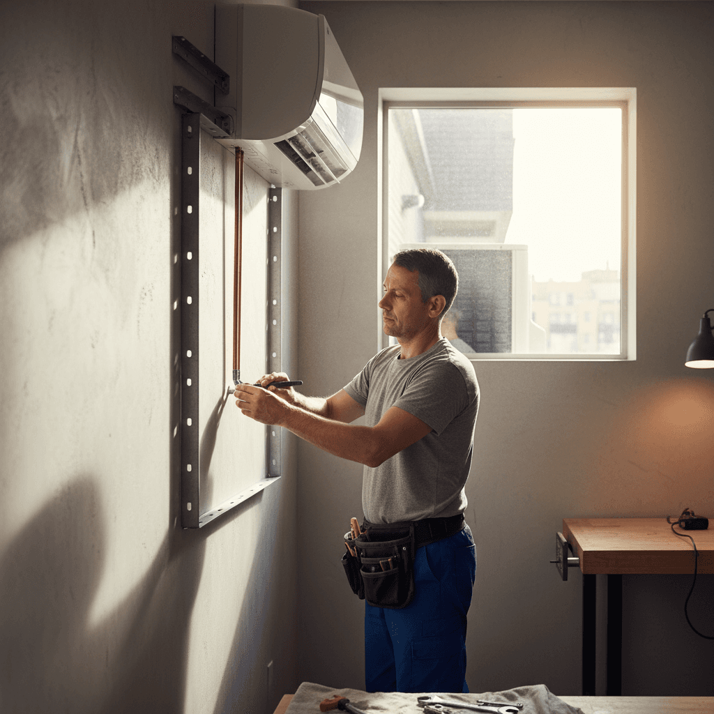 HVAC technician installing new air conditioning system